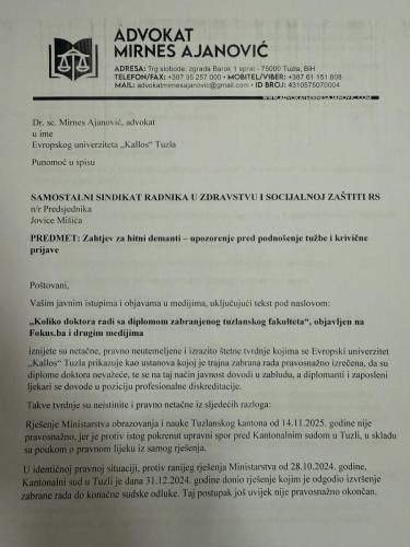 1 saopštenje za javnost